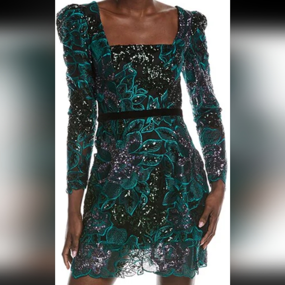 NEW HELSI ALICE FLORAL EMBROIDERED SEQUIN LONG SLEEVE COCTAIL DRESS. SIZE:SMALL - Picture 6 of 14